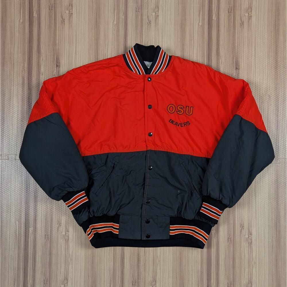70s Oregon State Beavers Puffer Sherpa Button Up Jacket Union Made Vintage